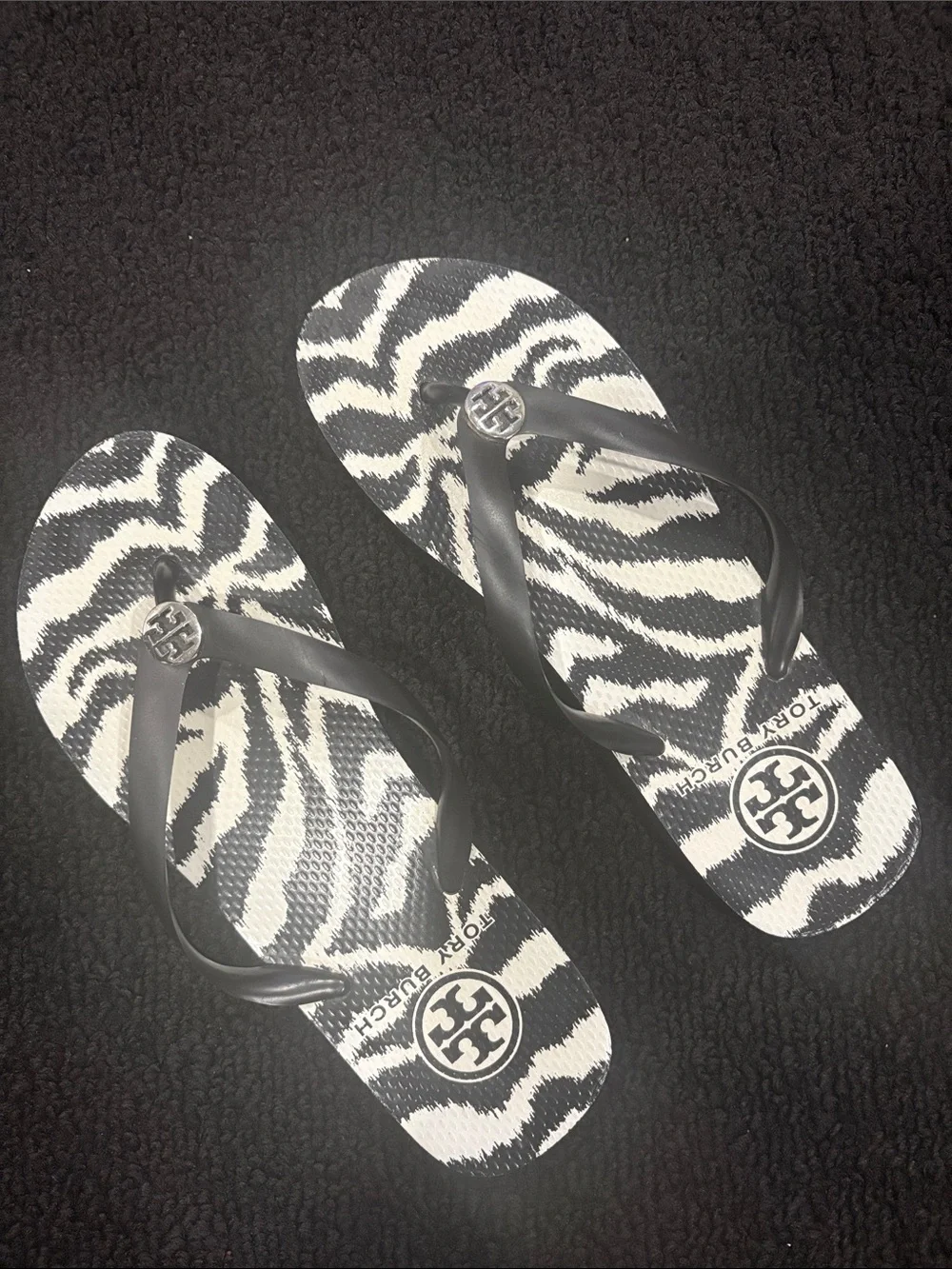 Tory Burch Black and White Zebra-Print Flip Flops
